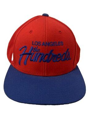 The Hundreds Team Snapback Bomb Red Embroidery LA Script Blue OS Adjustable Cap